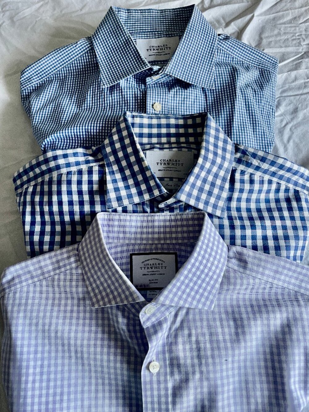 Charles Tyrwhitt Shirt Lot of 3 16" x 25" 41/89mm Blue Check Dress Long Sleeve